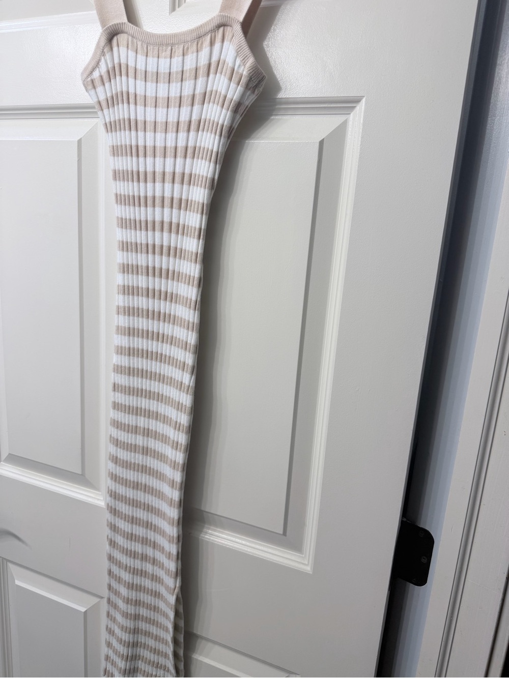 Sleeveless Striped Ribbed Maxi Dress in Cream & Beige